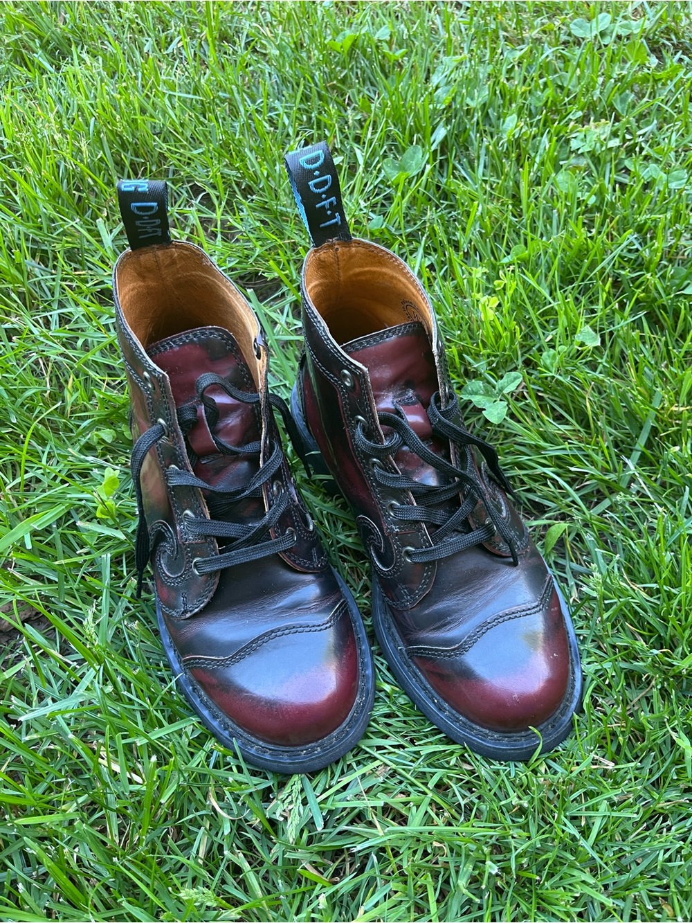 John Fluevog Burgundy Black Leather Combat Boots Size W8 (UR Powerful) - Picture 6 of 10
